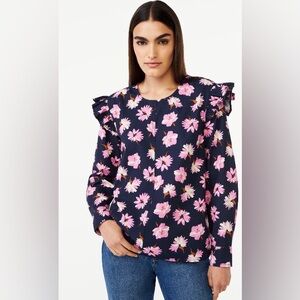 New Free Assembly Women's Button Shoulder Blouse with Long Sleeves